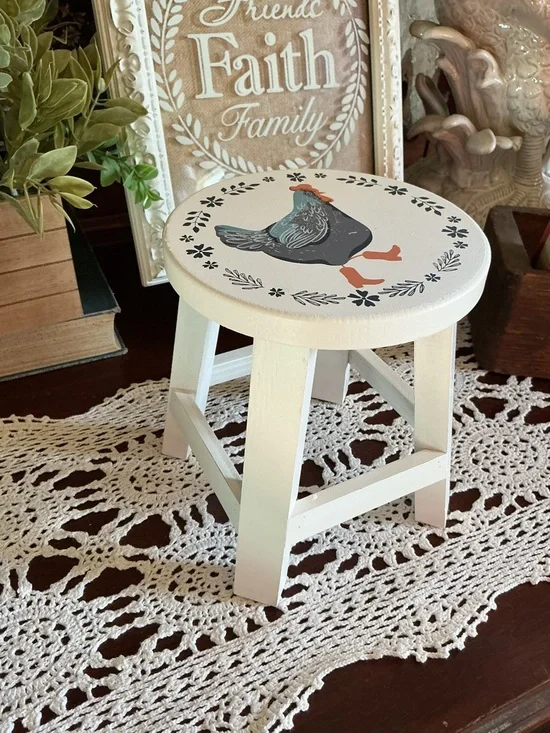 SOLD ❌Hand-Painted Farmhouse Chicken Mini Stool/Riser. Read - Picture 5 of 12
